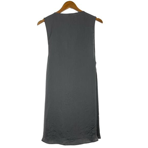 Free People | Dark Gray Satin Asymmetrical Belted Sleeveless Mini Slip Dress - Picture 2 of 7